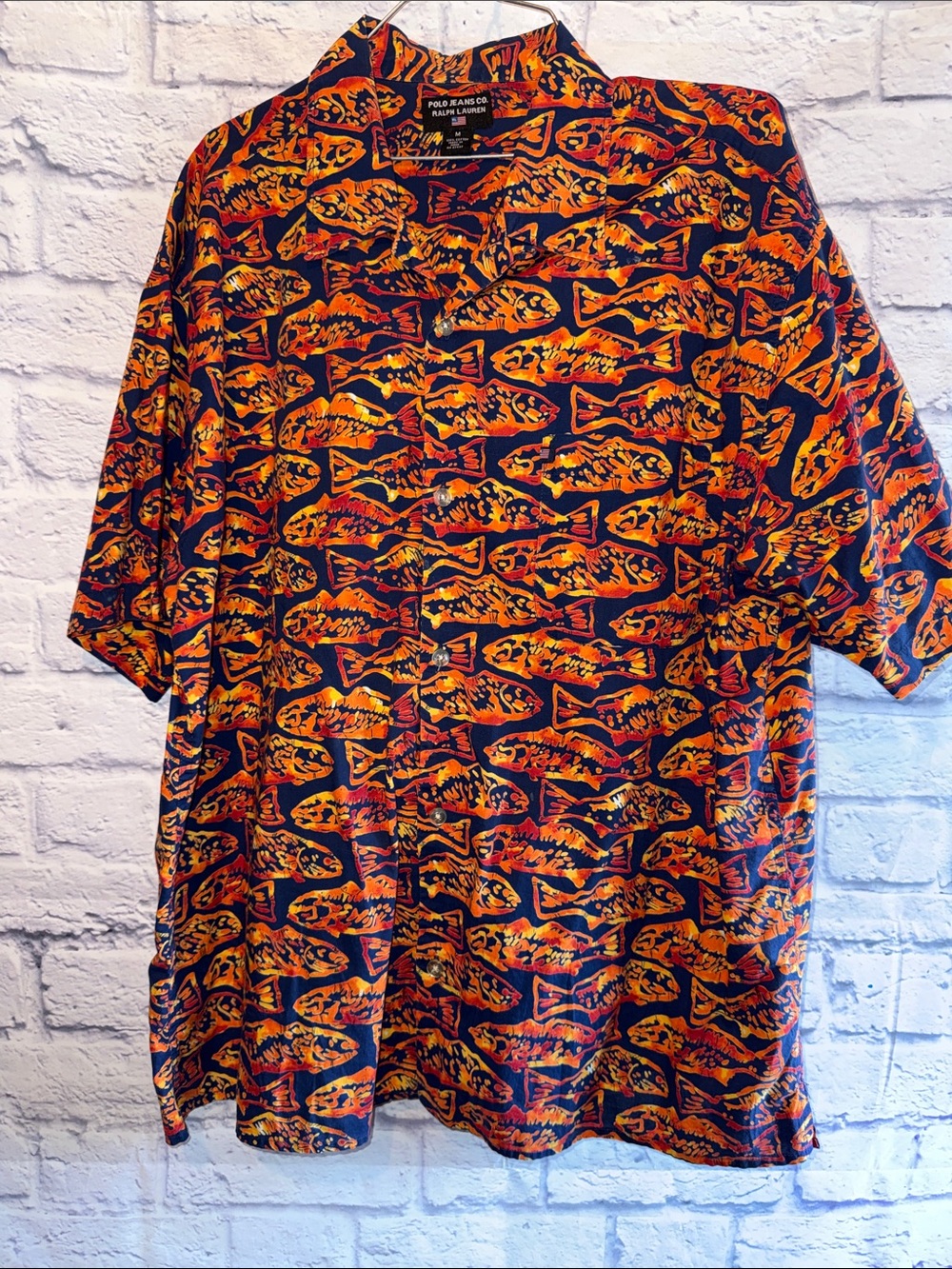Polo by Ralph Lauren Navy Shirt with Orange & Yellow Fish Print